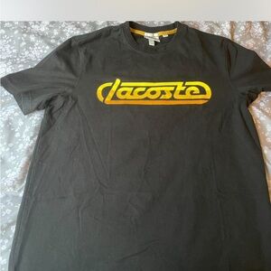 Lacoste Men's Charcoal Tee with Bold Yellow Logo